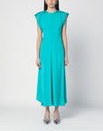 Victoria Beckham Victoria Beckham Peacock colour midi dress with hooded sleeves