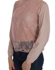 PINK MEMORIES Elegant Pink Lace Boat Neck Blouse