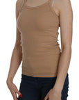 PINK MEMORIES Beige Cotton Spaghetti Strap Tank
