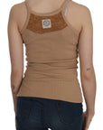 PINK MEMORIES Beige Cotton Spaghetti Strap Tank