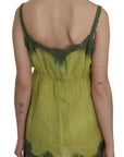 PINK MEMORIES Elegant Green Lace Linen Tank Top