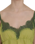 PINK MEMORIES Elegant Green Lace Linen Tank Top