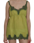 PINK MEMORIES Elegant Green Lace Linen Tank Top
