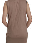 PINK MEMORIES Chic Sleeveless Cotton Cardigan Vest - Elegant Brown