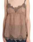 PINK MEMORIES Elegant Lace Brown Linen Blouse