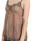 PINK MEMORIES Elegant Lace Brown Linen Blouse