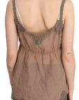 PINK MEMORIES Elegant Lace Brown Linen Blouse