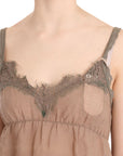 PINK MEMORIES Elegant Lace Brown Linen Blouse