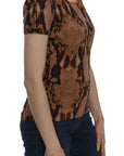 Just Cavalli Alluring Brown Snake Skin Pattern Blouse