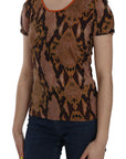 Just Cavalli Alluring Brown Snake Skin Pattern Blouse