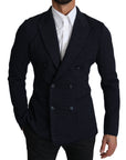 Dolce & Gabbana Elegant Dark Blue Dotted Slim-Fit Blazer