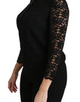 Dolce & Gabbana Elegant Black Lace Crew Neck Blouse