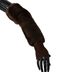 Dolce & Gabbana Elegant Brown Fur & Leather Elbow-Length Gloves
