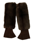 Dolce & Gabbana Elegant Brown Fur & Leather Elbow-Length Gloves