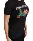 Dolce & Gabbana Black Cotton Crewneck Tee with Unique Print
