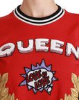 Dolce & Gabbana Radiant Red Sequined Crew Neck Sweater