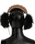 Dolce & Gabbana Gold Black Crystal Embellished Headphones
