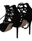 Dolce & Gabbana Elegant Black Suede Stiletto Ankle Strap Sandals