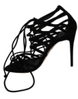 Dolce & Gabbana Elegant Black Suede Stiletto Ankle Strap Sandals