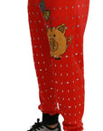 Dolce & Gabbana Chic Red Piggy Bank Print Sweatpants