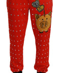 Dolce & Gabbana Chic Red Piggy Bank Print Sweatpants