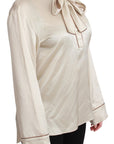 Dolce & Gabbana Elegant Beige Silk Satin Blouse with QUEEN Embroidery