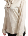 Dolce & Gabbana Elegant Beige Silk Satin Blouse with QUEEN Embroidery