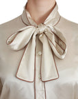 Dolce & Gabbana Elegant Beige Silk Satin Blouse with QUEEN Embroidery