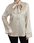 Dolce & Gabbana Elegant Beige Silk Satin Blouse with QUEEN Embroidery