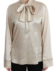 Dolce & Gabbana Elegant Beige Silk Satin Blouse with QUEEN Embroidery