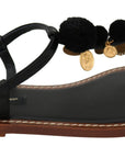 Dolce & Gabbana Pom Pom Flip Flop Ankle Strap Flats