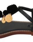 Dolce & Gabbana Pom Pom Flip Flop Ankle Strap Flats