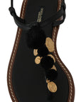 Dolce & Gabbana Pom Pom Flip Flop Ankle Strap Flats