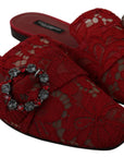 Dolce & Gabbana Radiant Red Slide Flats with Crystal Embellishments