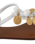 Dolce & Gabbana Pom Pom Flip Flop Ankle Strap Flats
