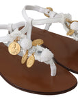 Dolce & Gabbana Pom Pom Flip Flop Ankle Strap Flats