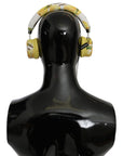 Dolce & Gabbana Chic White Leather Headphones with Yellow Print