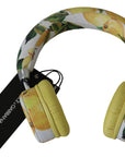 Dolce & Gabbana Chic White Leather Headphones with Yellow Print