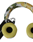 Dolce & Gabbana Chic White Leather Headphones with Yellow Print
