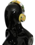 Dolce & Gabbana Chic White Leather Headphones with Yellow Print