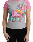 Moschino Chic Gray Crew Neck Cotton T-shirt with Pink Accents