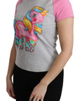 Moschino Chic Gray Crew Neck Cotton T-shirt with Pink Accents
