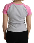 Moschino Chic Gray Crew Neck Cotton T-shirt with Pink Accents