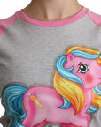 Moschino Chic Gray Crew Neck Cotton T-shirt with Pink Accents