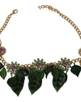 Dolce & Gabbana Elegant Crystal Charms Leaves Pendant Necklace