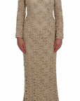 Dolce & Gabbana Beige Floral Lace Long Sleeve Maxi Dress