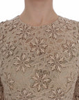 Dolce & Gabbana Beige Floral Lace Long Sleeve Maxi Dress