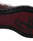 Dolce & Gabbana Elegant Bordeaux Lace-Up Flats with Pearls and Crystals