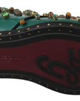 Dolce & Gabbana Emerald Leather Dress Shoes with Crystal Accents