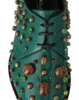 Dolce & Gabbana Emerald Leather Dress Shoes with Crystal Accents